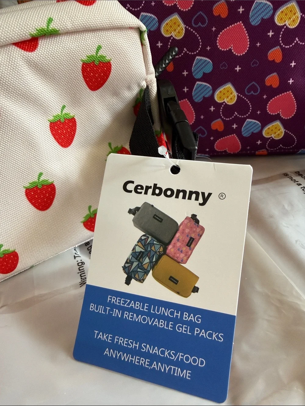 Heart & Strawberry Travel Organizer Pouches - Purple & White
